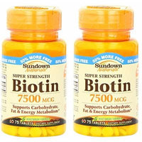 Sundown Naturals Super Strength Biotin 7500 Mcg Tablets, 75 Count (2 X 75 Count Bottles)