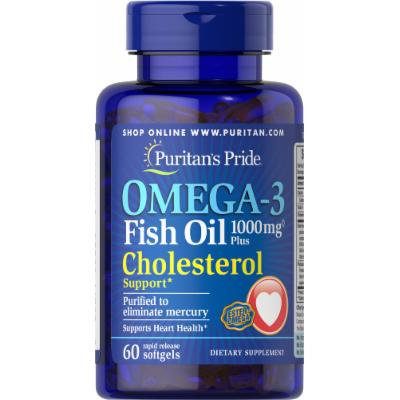 Puritan's Pride Omega-3 Fish Oil Plus Cholesterol Support-60 Softgels