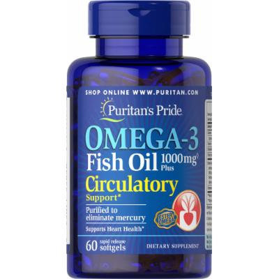 Puritan's Pride Omega-3 Fish Oil Plus Circulatory Support-60 Softgels