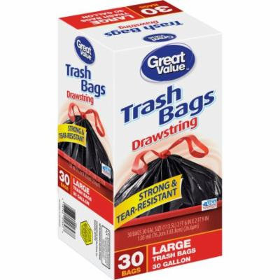 Great Value Drawstring Large Trash Bags, 30 gal, 30 count