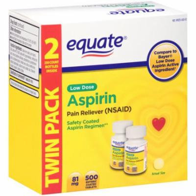 Equate Low Dose Aspirin Enteric Coated Tablets, 81mg, 250 count, 2 pack