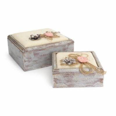 Pack of 2 Anitque Style Sqaure Trinket Boxes with Flowers 9.5