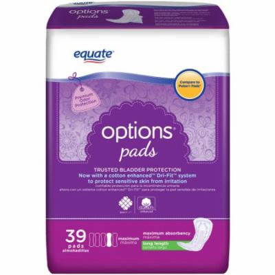 Equate Body Curve Maximum Regular Length Incontinence Pads, 39 count