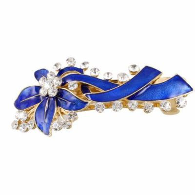 Gold Tone French Clip Blue Leaf Design Hair Clip Barrette forWoman Ladies