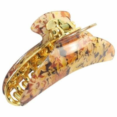 Fashion Gold Tone Teeth Light Apricot Plastic Hair Claw Clamp Clip for Woman