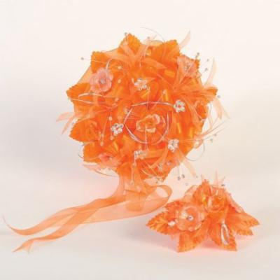 Angels Garment Orange Beads Flowers Headpiece Round Bouquet Set