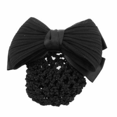 Woman Black Ruched Bowknot Snood Net Bun Cover Barrette Hair Clip