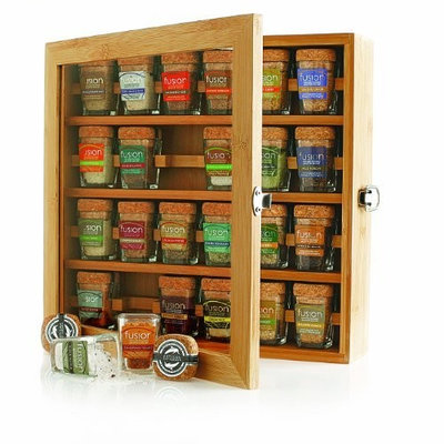 Artisan Salt Sampler FUSION - Collection of Gourmet Sea Salts 24 Mini-Jars Cork Tops in Bamboo Box