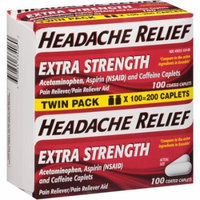 Headache Relief Extra Strength Acetaminophen Pain Reliever/Pain Reliever Aid Coated Caplets, 100 count (Pack of 2)