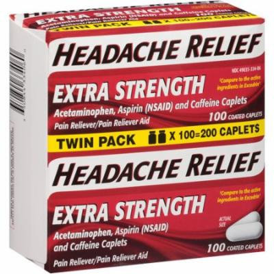 Headache Relief Extra Strength Acetaminophen Pain Reliever/Pain Reliever Aid Coated Caplets, 100 count (Pack of 2)