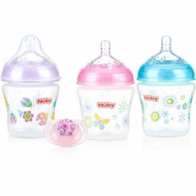 Nuby 3-Pack Natural Touch 6-oz Printed Baby Bottles with Comfort Orthodontic Pacifier, Girl, BPA-Free