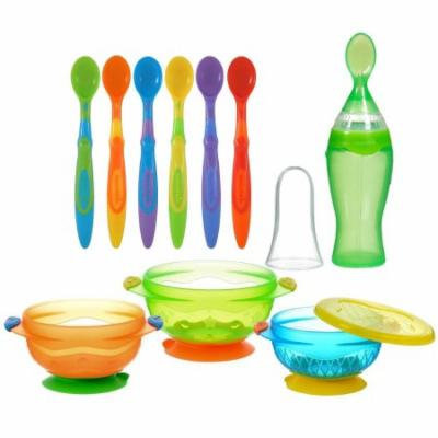 Munchkin Stay Put Suction Bowls with Easy Squeezy Spoon & Soft Tip Infant Spoons, Green