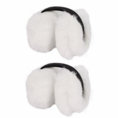 Lady 2.5cm Width Headband Plush Warmers Ear Covers Earmuffs White 2 Pcs