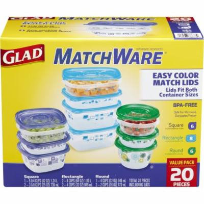 Glad Food Storage Containers, Matchware Variety Pack, 20 Pieces