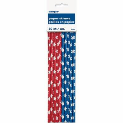 Red and Blue Stars Patriotic Paper Straws, 10-Count