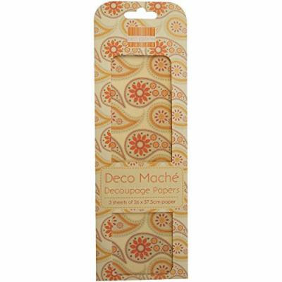 Trimcraft Deco Mache Paper Boho Chic, 10.25-Inch by 14.75-Inch, Orange Paisley, 3-Pack Multi-Colored