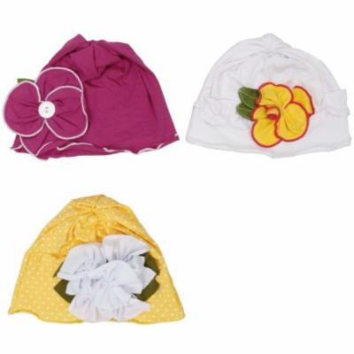 Bundle Monster 3 pc Baby Girl Infant Soft Cotton Knit Pattern Flower Hat Beanies