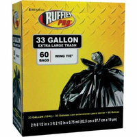 Ruffies Pro Extra Large Wing Tie Black Trash Bags, 33 gal, 60 count