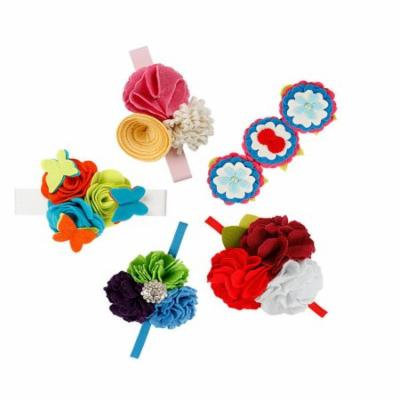 Bundle Monster 5pc Baby Girl Newborn Felt Flowers Soft Elastic Headband Mix Set