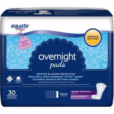 Equate Overnight Ultimate Extra Protection Incontinence Pads, 30 count