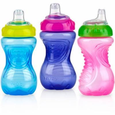 Nuby 3-Pack 10-oz No-Spill Gripper Cup with Soft Silicone Spout, Girl, BPA-Free