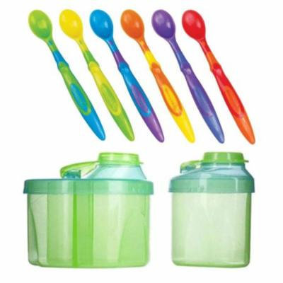 Munchkin Powdered Formula Dispenser Combo Pack with 6-Count Soft Tip Infant Spoons, Green