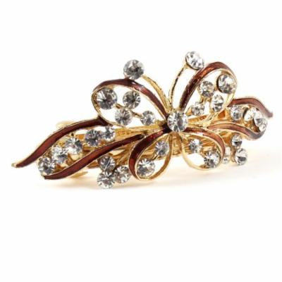 Females Wedding Party Butterfly Faux Rhinestone Hair Clip Barrette Brown