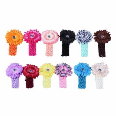 Bundle Monster New 12pc Daisy Flower Clip Crochet Baby Headbands Hair Clips Set