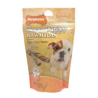 Nylabone Rawhide Bacon Flavored Roll Puppy Dog Treat Bone ,12 Rolls (7.4 oz )