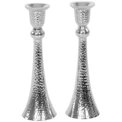 Artsy Casa Ultimate Judaica Candle Sticks Hammered Nickel W/Velvet Box 10H