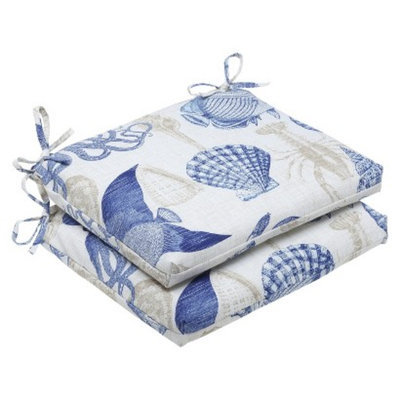 Pillow Perfect Outdoor 2-Piece Square Edge Seat Cushion - Blue/Tan Sealife