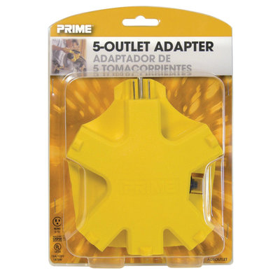 Prime Wire 5 Outlet Adapter With Circuit Breaker, Yellow