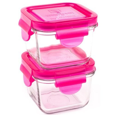 Wean Green Snack Cubes 7oz/210ml Baby Food Glass Containers - Raspberry (Set of 2)