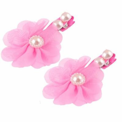 Girls Ultra Pink Floral Detail Faux Pearl Accent Alligator Hair Clip 2pcs
