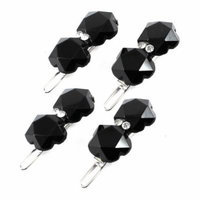Women Black Floral Design Faux Crystal Accent Alligator Hair Clip 2 Pairs
