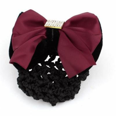 Elastic Band Burgundy Bow Detail Snood Net Hair Clip Hairnet Hairclip