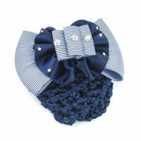 Girls White Blue Rhinestones Floral Bowknot Barrette stewardess Hair Clip
