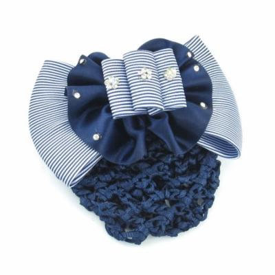 Girls White Blue Rhinestones Floral Bowknot Barrette stewardess Hair Clip
