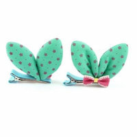 Woman Bow Green Rabbit Ear Ornamentation Single Prong Alligator Hair Clips Pair