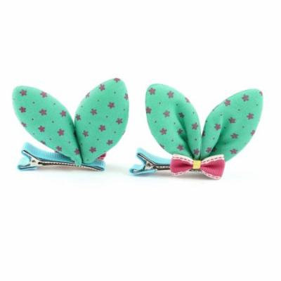 Woman Bow Green Rabbit Ear Ornamentation Single Prong Alligator Hair Clips Pair