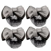4 Pcs Coffee Color Stripe Print Bowknot Snood Net Barrette Hair Clip for Lady