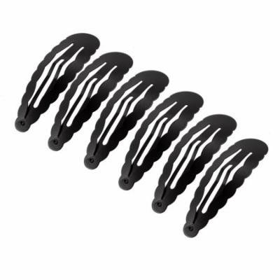 Women Black Metal Flower Rim Bendy Snap Hair Clips Barrettes 3 Pairs