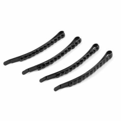 Black Faux Rhinestone Accent 4mm Width Metallic Hair Bobby Pin 2 Pair for Girls