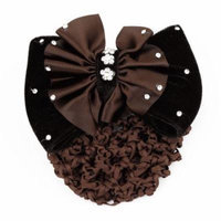 Rhinestone Adorn Brown Black Bow Hair Clip Snood Net Bun Cover Hairpin