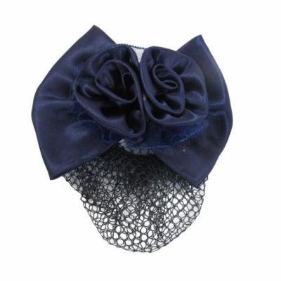 Woman Girl Purple Flower Bowknot Snood Net Bun Cover Barrette Hair Clip