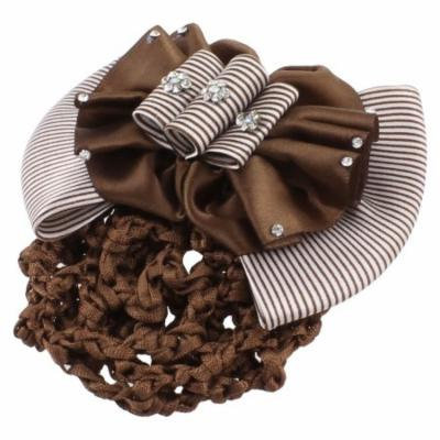 White Coffee Color Striped Bowknot Decor Hair Clip Barrette for Women