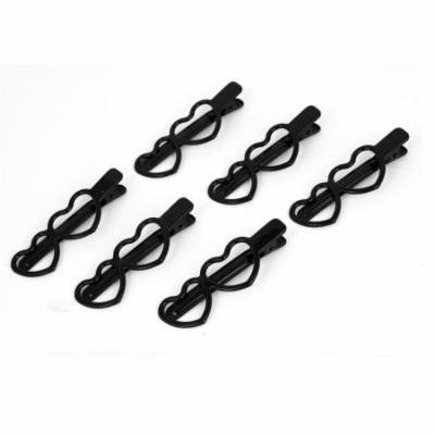 Black Metal Heart Design Hairdressing Crocodile Alligator Hair Clip Hairpin 6pcs