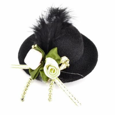 Flowers Ornament Black Top Homburg Alligator Hair Clip for Women