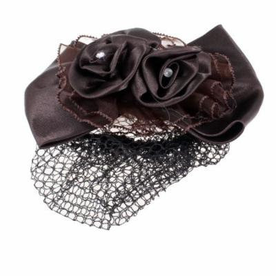 Dark Brown Bow Tie Shape Hair Clip Snood Net Barrette Bun Cover for Ladies
