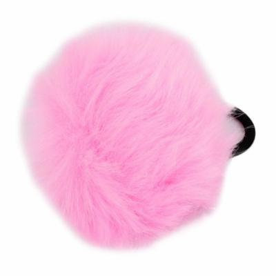 Ladies Pink Faux Fur Fluffy Ball Decor Stretchy Hair Tie Ponytail Hairband
